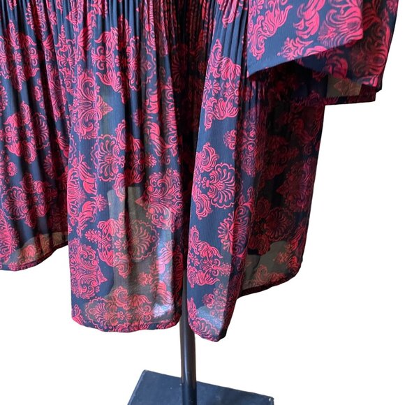 Cathrines Womens Velvet Trim Pleated Black Red Blouse Floral Top Plus Size 4X u - Picture 7 of 12